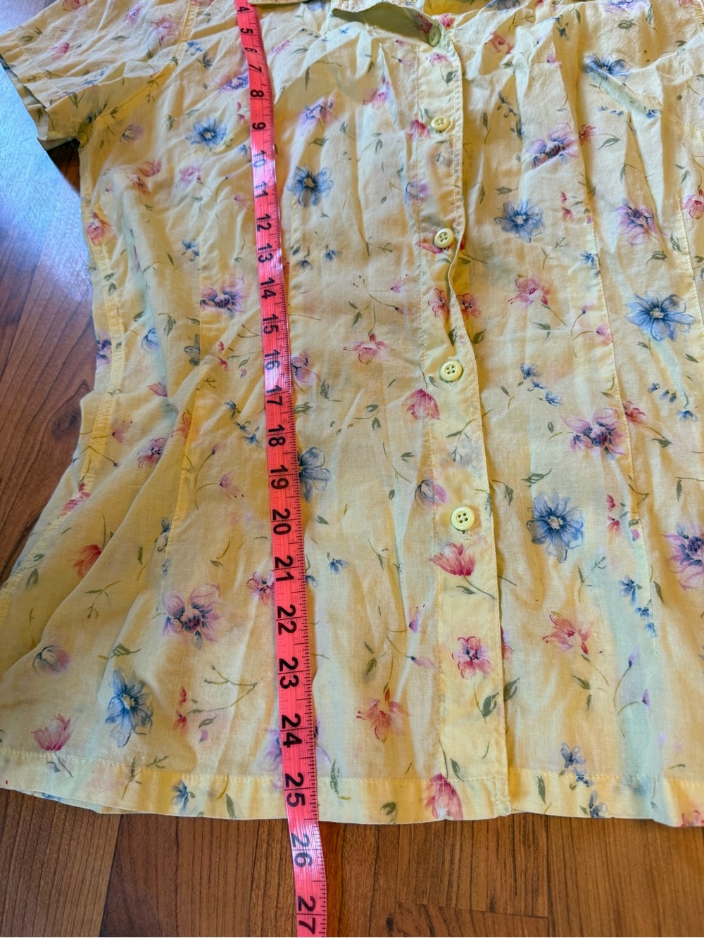 Vtg Y2K Liz Claiborne Yellow Floral Button-Front Short Sleeve Top Cottagecore L - Picture 5 of 5